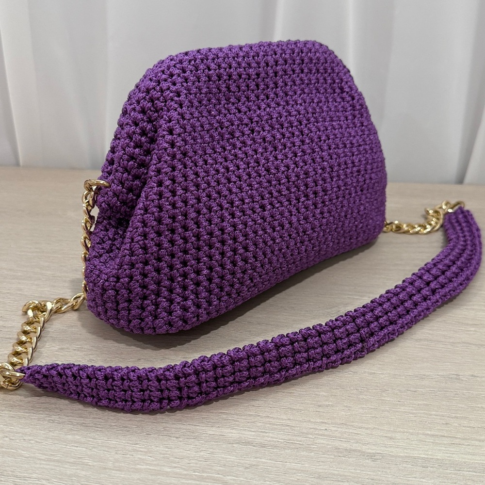 Chic Purple Crochet Clutch with Gold Chain